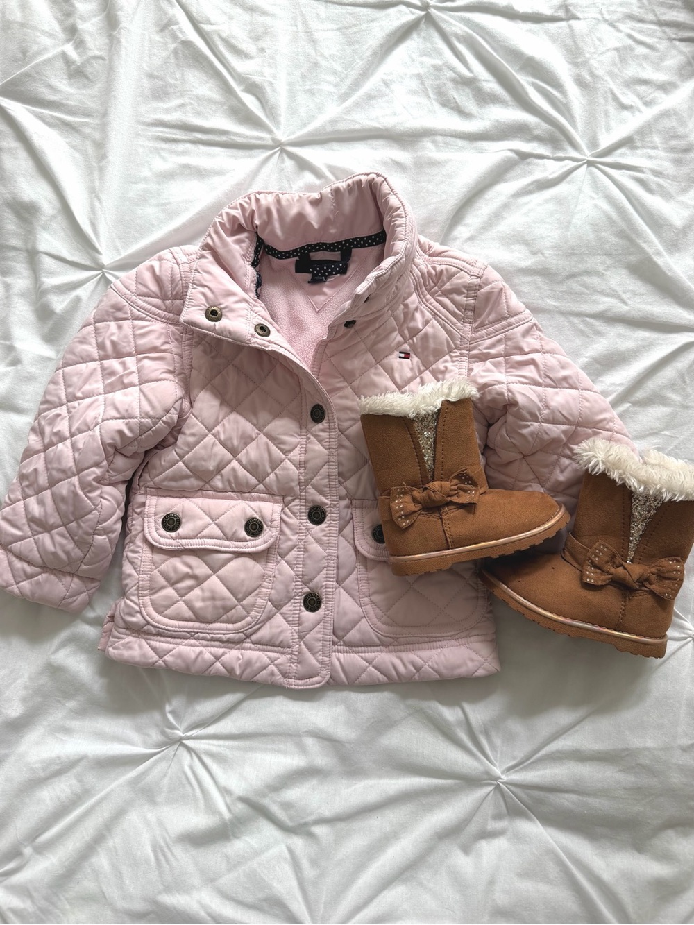 Pink Quilted 2T little Girls Jacket by Tommy Hilfiger and Boots